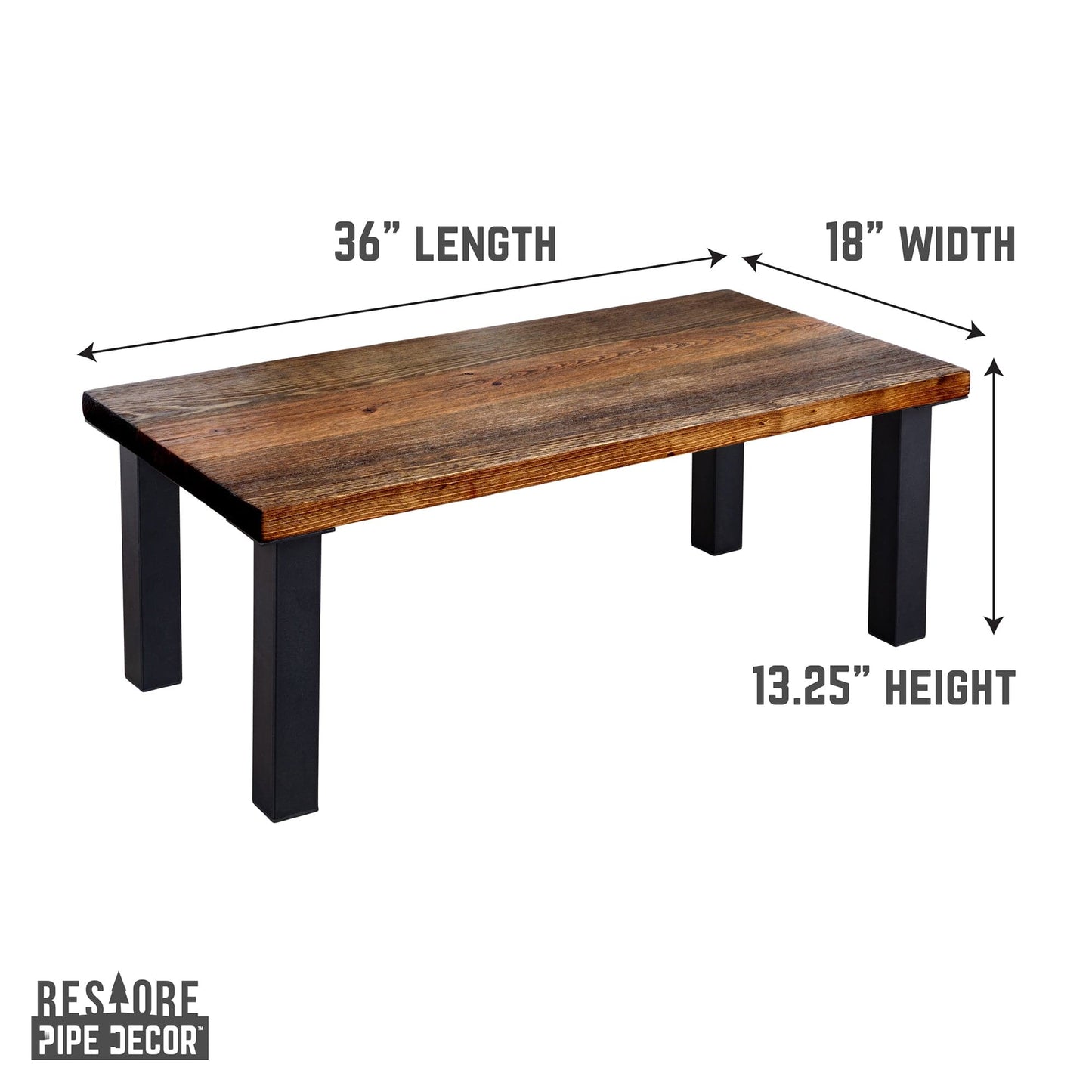 Skyline Boulder Black Solid Wood Coffee Table with 12 in. High-Rise Legs PIPE DECOR