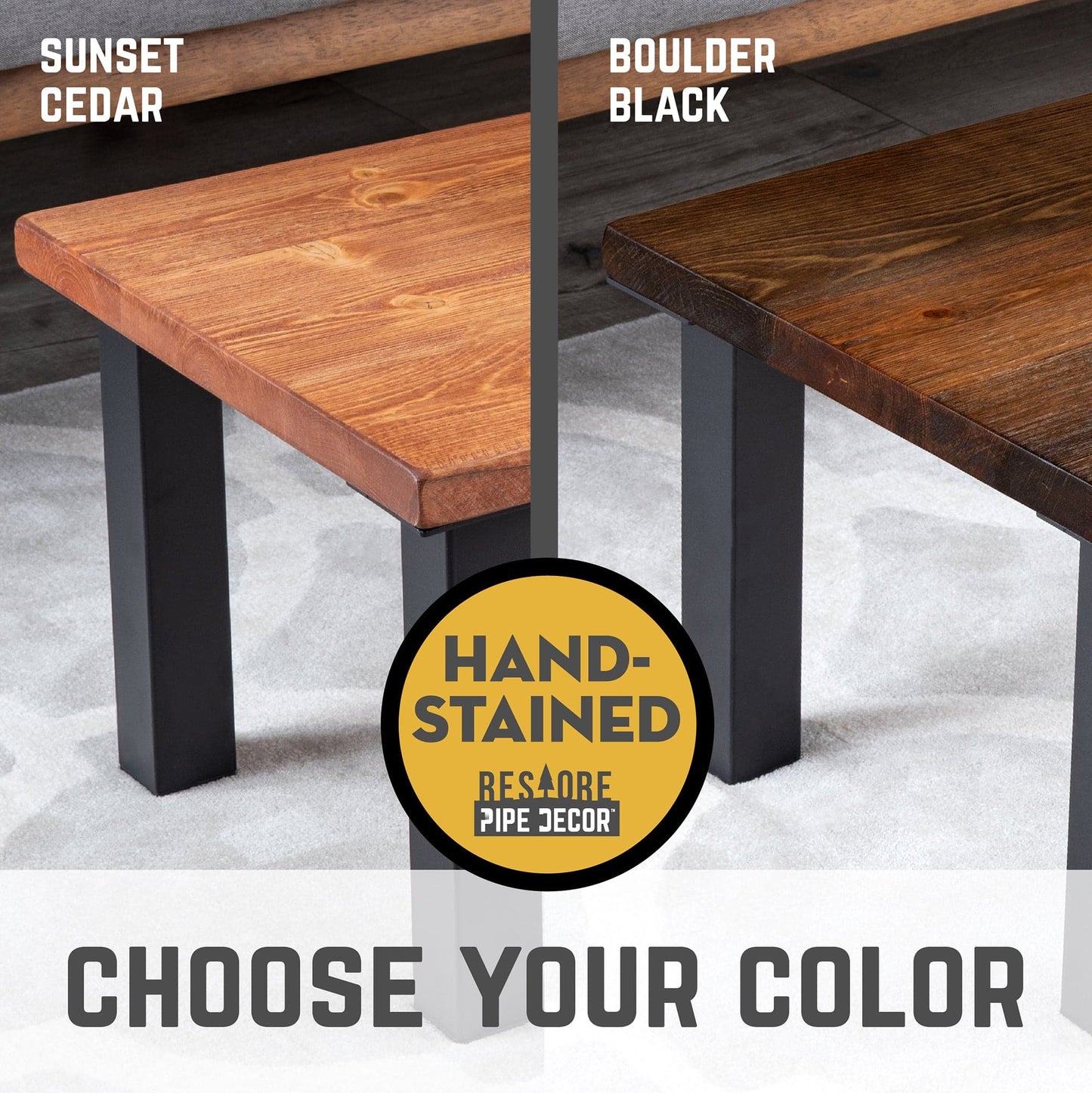 Skyline Boulder Black Solid Wood Coffee Table with 12 in. High-Rise Legs PIPE DECOR