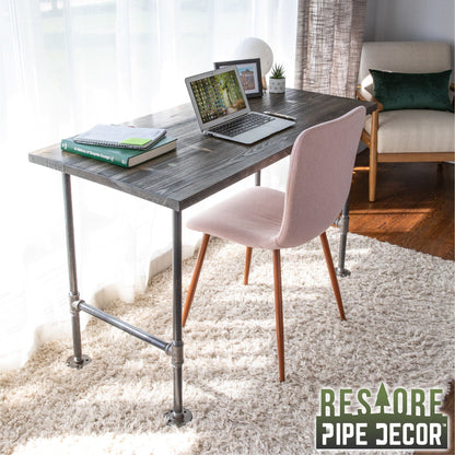 RESTORE Boulder Black Solid Wood Office Desk PIPE DECOR