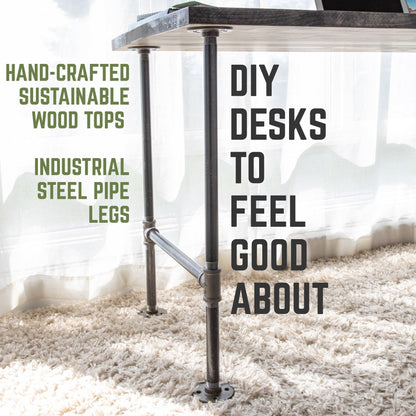RESTORE Boulder Black Solid Wood Office Desk PIPE DECOR
