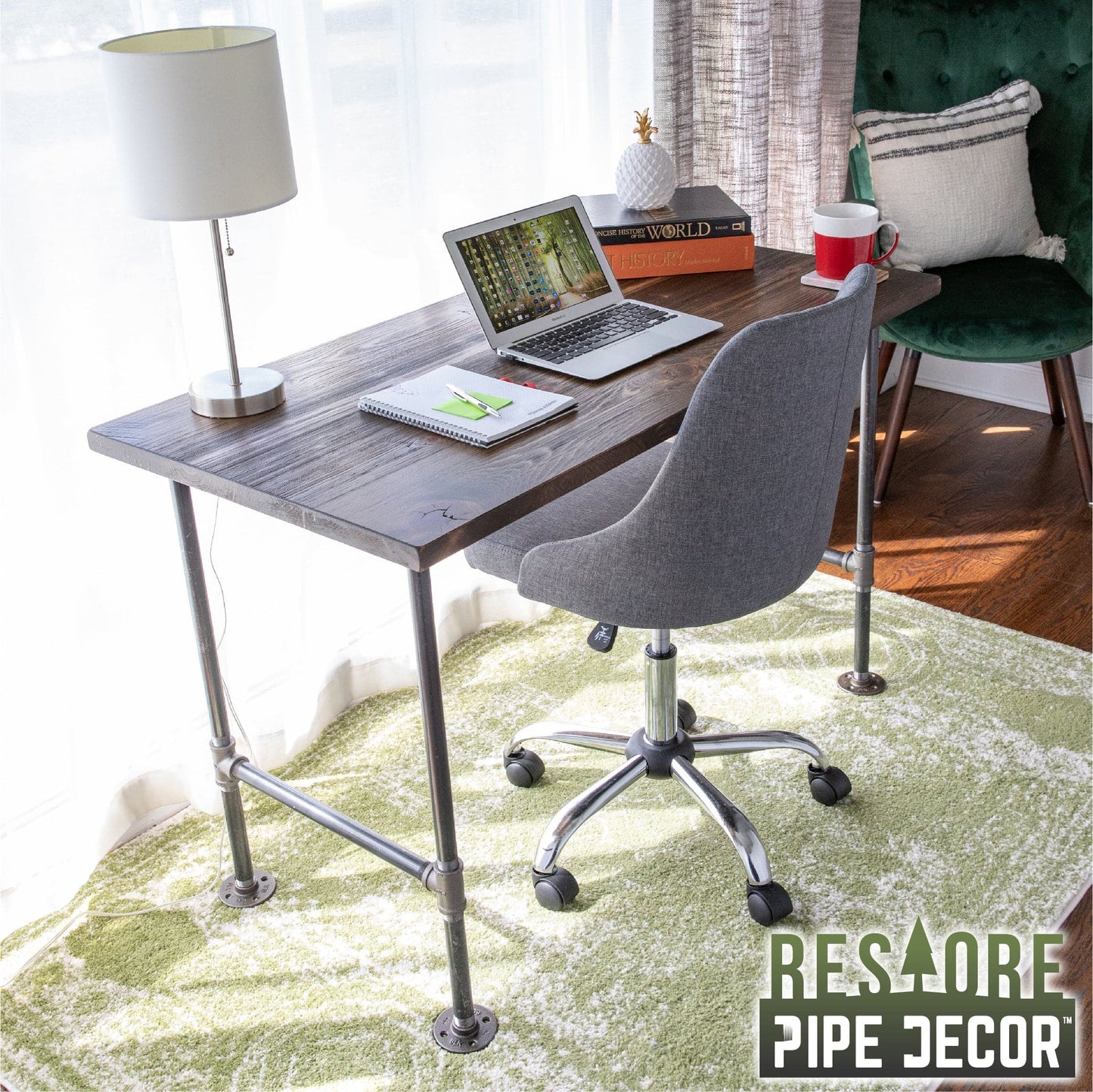 RESTORE Trail Brown Solid Wood Office Desk PIPE DECOR
