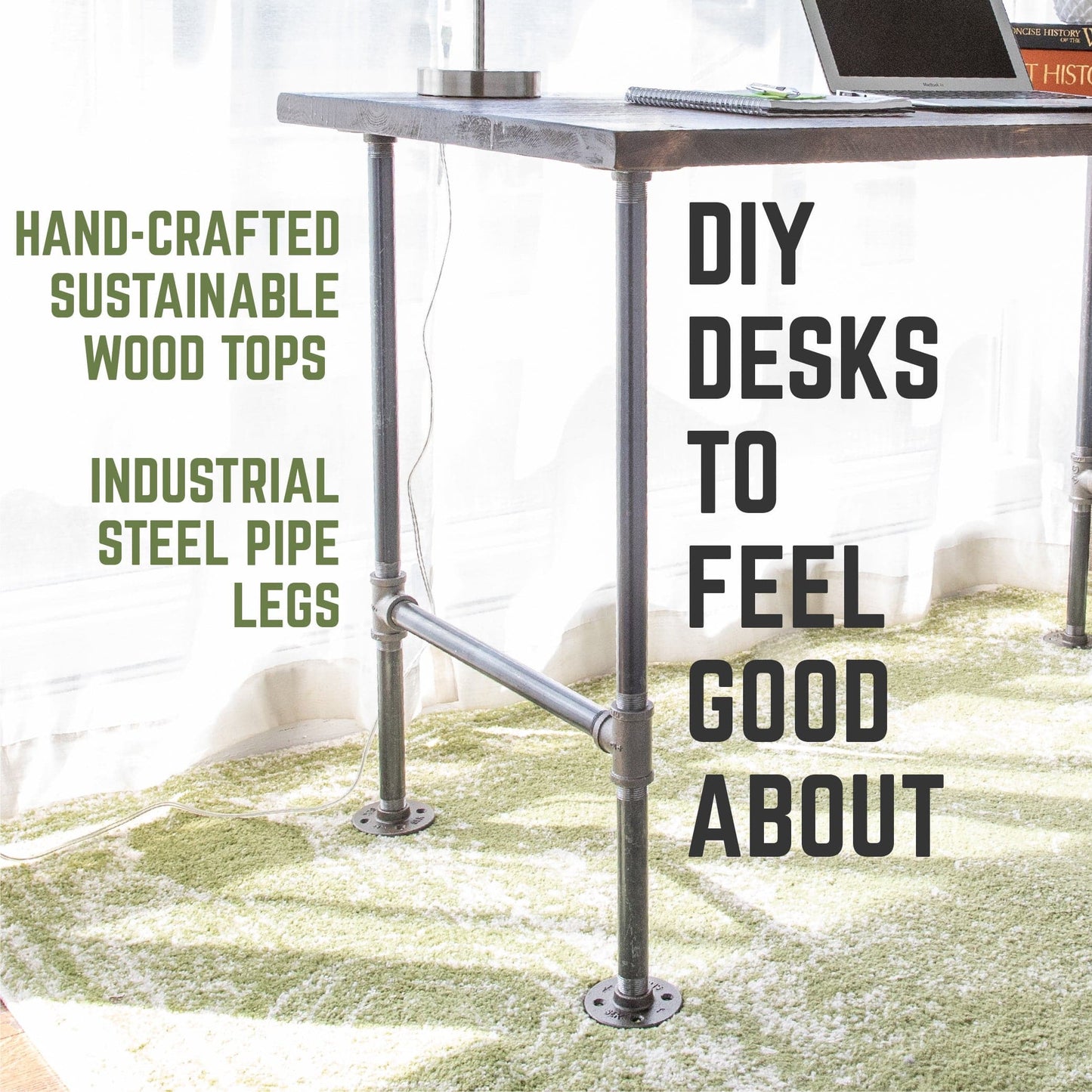 RESTORE Trail Brown Solid Wood Office Desk PIPE DECOR