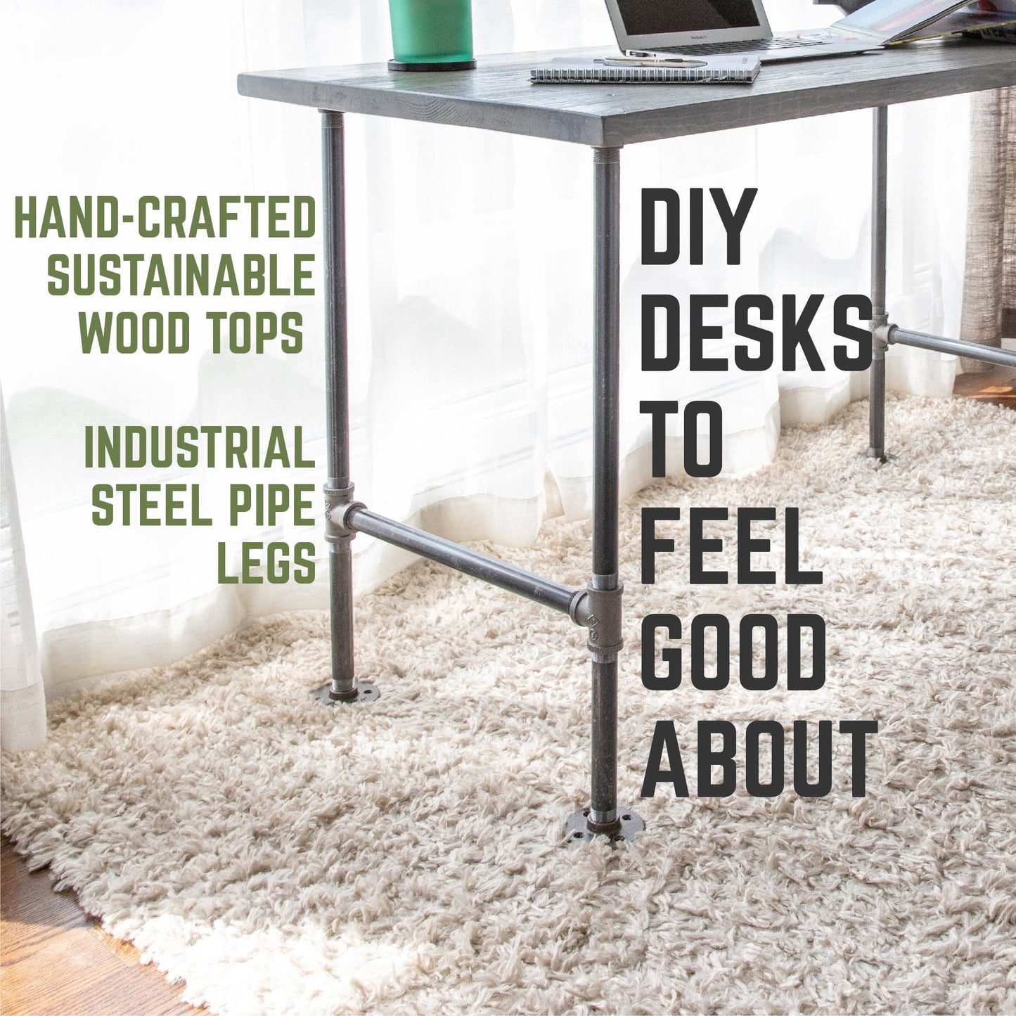 RESTORE Riverstone Grey Solid Wood Office Desk PIPE DECOR
