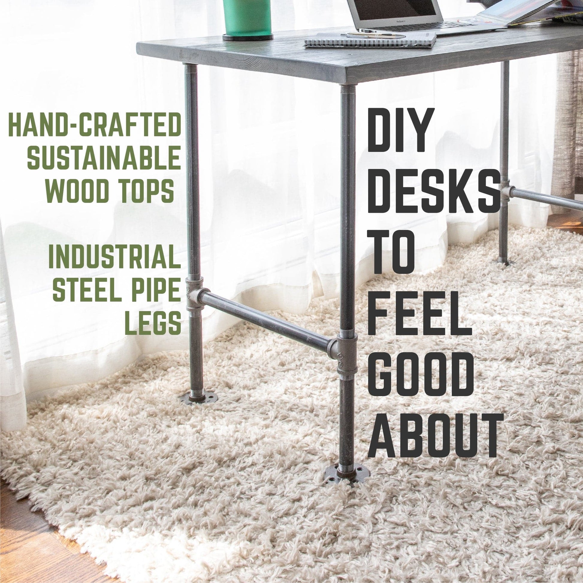 RESTORE Riverstone Grey Solid Wood Office Desk PIPE DECOR