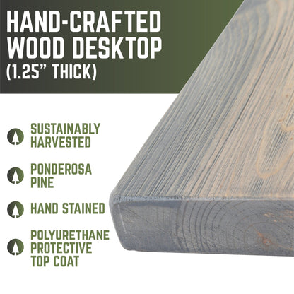 RESTORE Riverstone Grey Solid Wood Office Desk PIPE DECOR