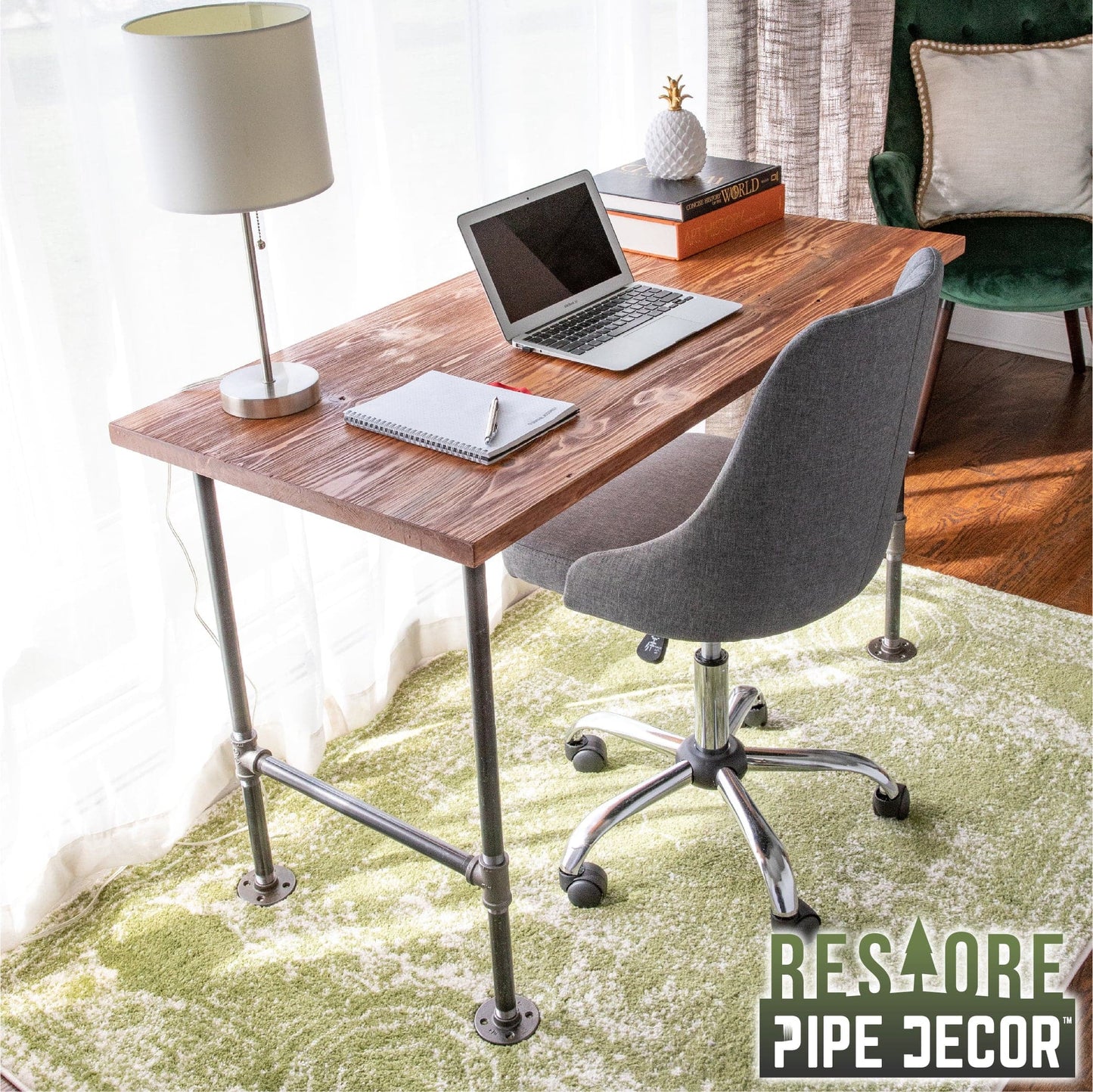 RESTORE Sunset Cedar Solid Wood Office Desk PIPE DECOR