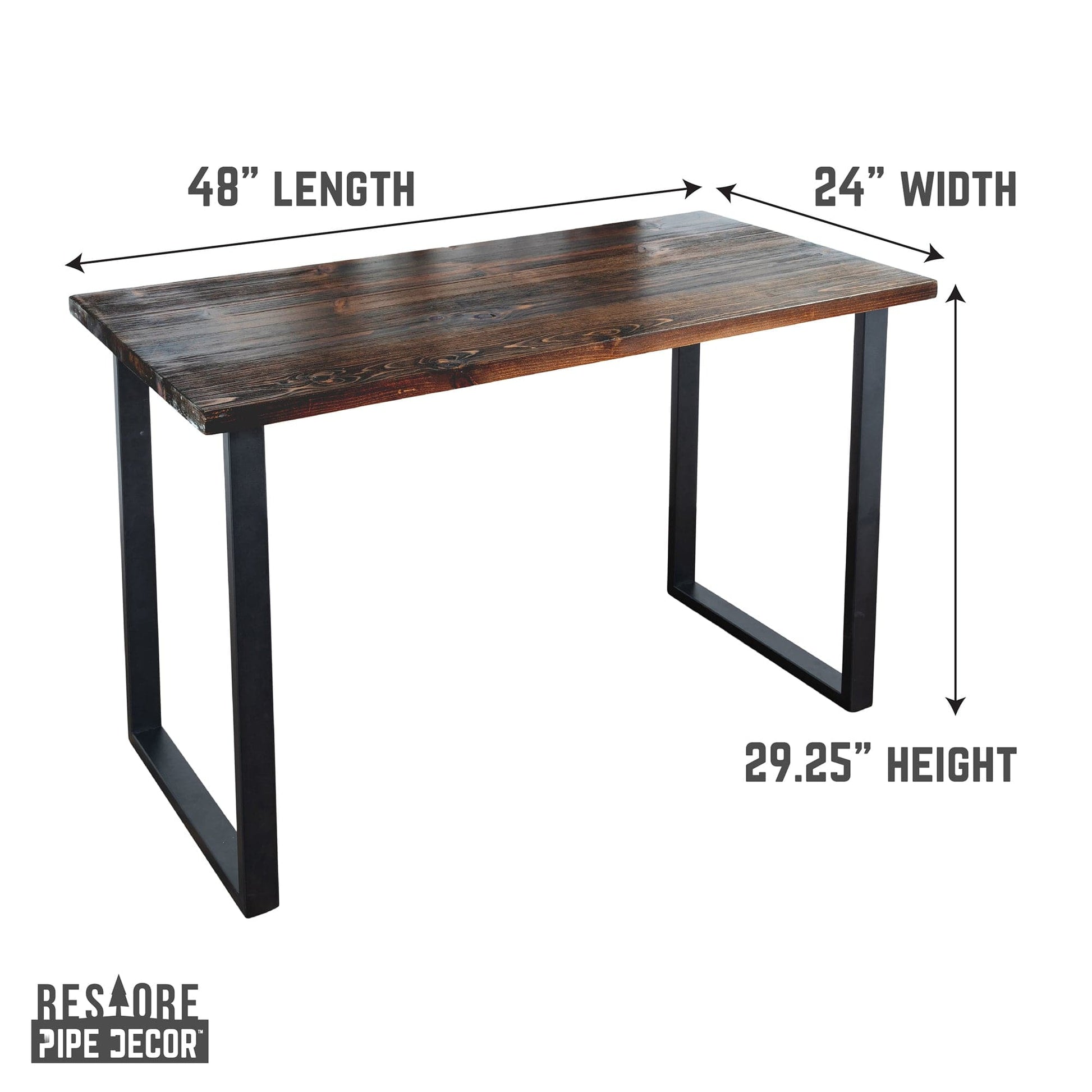 Skyline Boulder Black Solid Wood Desk with 28 in. Landscape Legs PIPE DECOR
