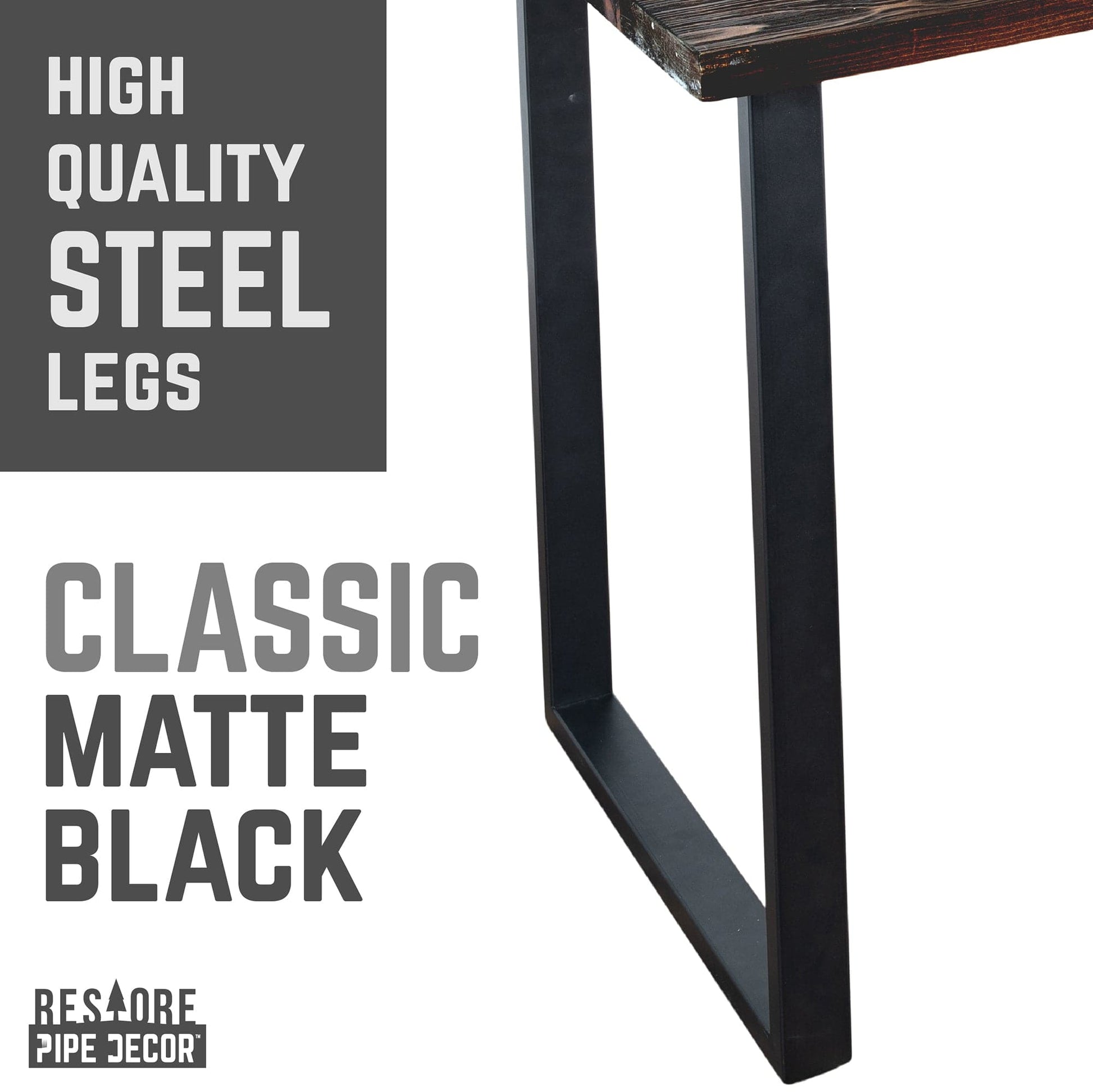 Skyline Boulder Black Solid Wood Desk with 28 in. Landscape Legs PIPE DECOR
