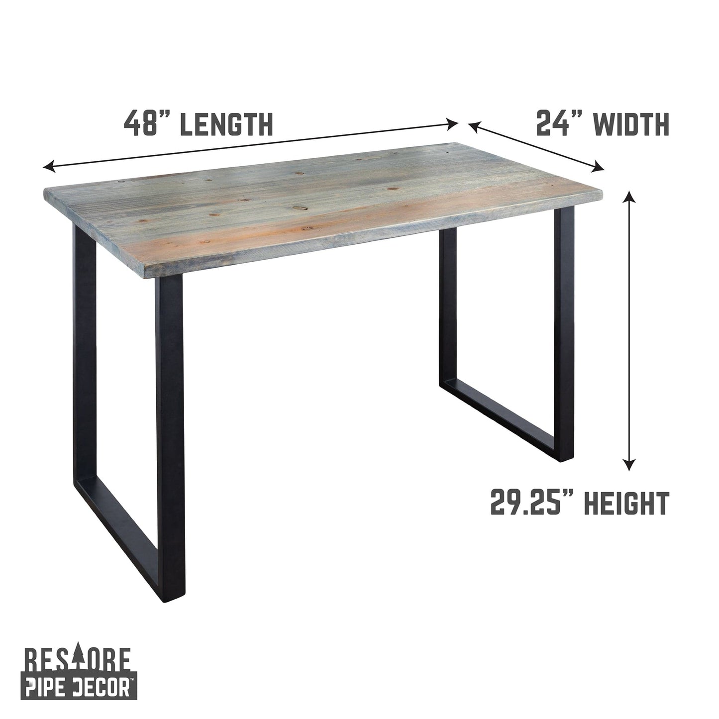 Skyline Riverstone Grey Solid Wood Desk with 28 in. Landscape Legs PIPE DECOR