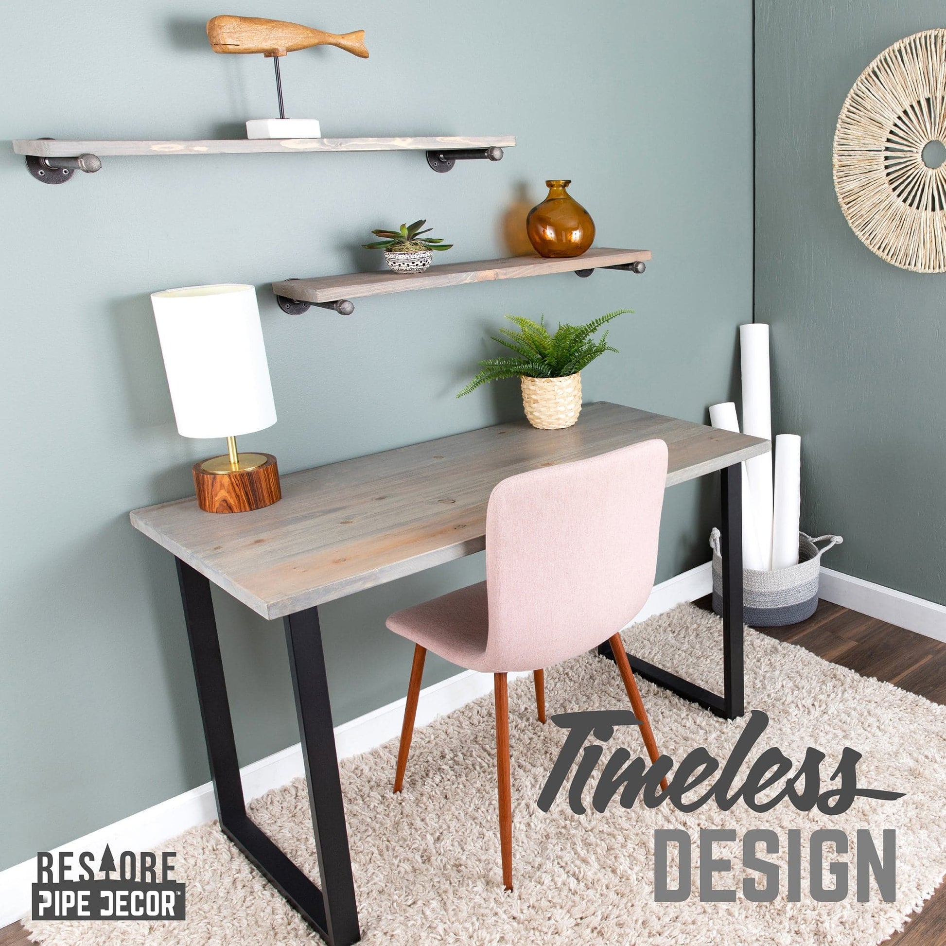 Skyline Riverstone Grey Solid Wood Desk with 28 in. Landscape Legs PIPE DECOR