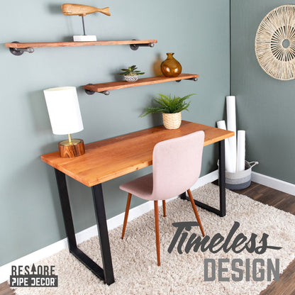 Skyline Sunset Cedar Solid Wood Desk with 28 in. Landscape Legs PIPE DECOR