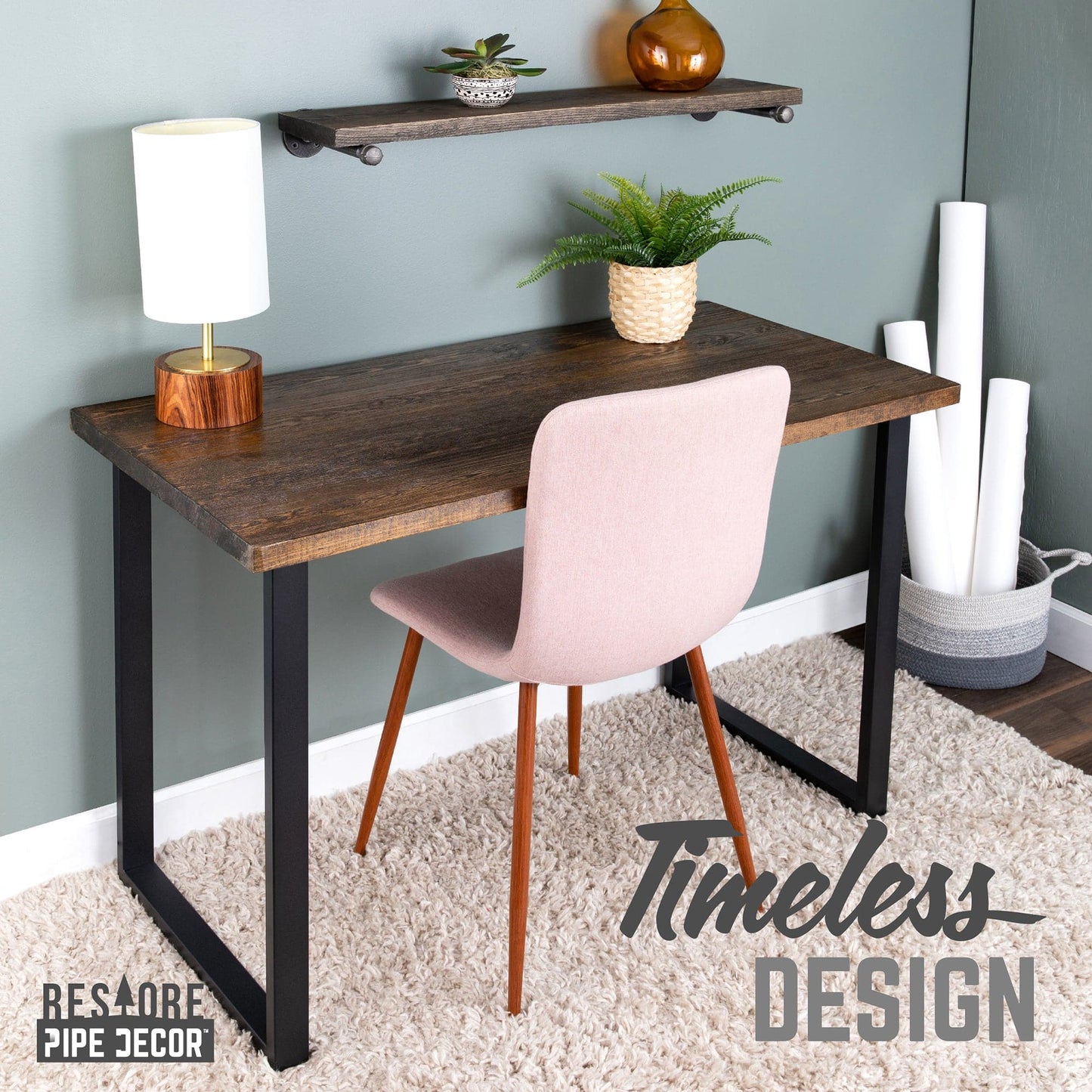 Skyline Trail Brown Solid Wood Desk with 28 in. Landscape Legs PIPE DECOR