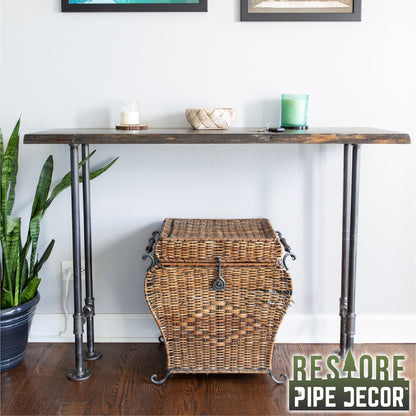 RESTORE Trail Brown Solid Live Edge Wood Console Table PIPE DECOR