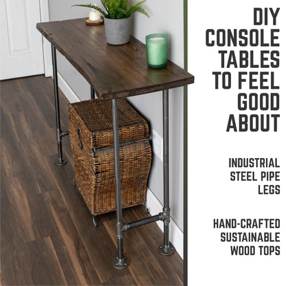 RESTORE Trail Brown Solid Live Edge Wood Console Table PIPE DECOR