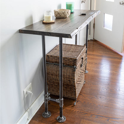 RESTORE Trail Brown Solid Live Edge Wood Console Table PIPE DECOR