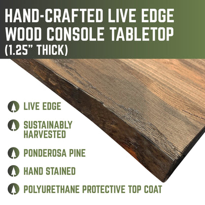 RESTORE Trail Brown Solid Live Edge Wood Console Table PIPE DECOR