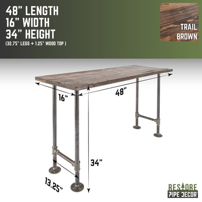 RESTORE Trail Brown Solid Live Edge Wood Console Table PIPE DECOR