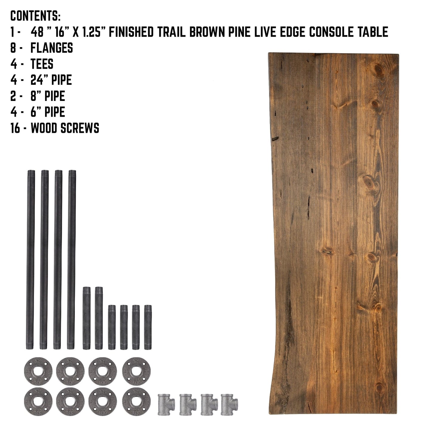 RESTORE Trail Brown Solid Live Edge Wood Console Table PIPE DECOR
