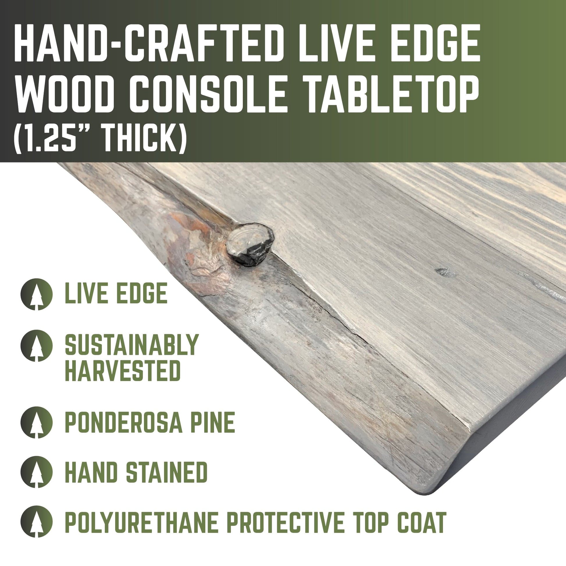 RESTORE Riverstone Grey Solid Live Edge Wood Console Table PIPE DECOR