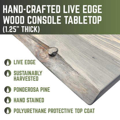 RESTORE Riverstone Grey Solid Live Edge Wood Console Table PIPE DECOR