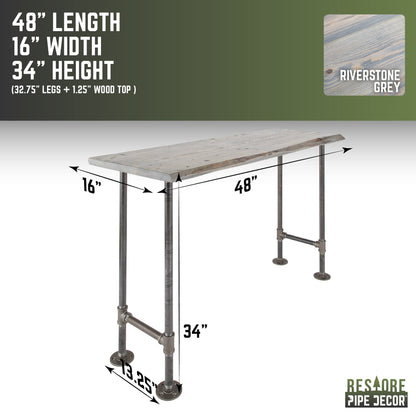 RESTORE Riverstone Grey Solid Live Edge Wood Console Table PIPE DECOR