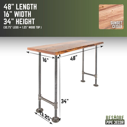 RESTORE Sunset Cedar Solid Live Edge Wood Console Table PIPE DECOR