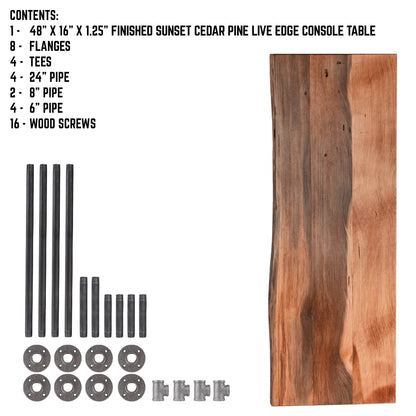 RESTORE Sunset Cedar Solid Live Edge Wood Console Table PIPE DECOR