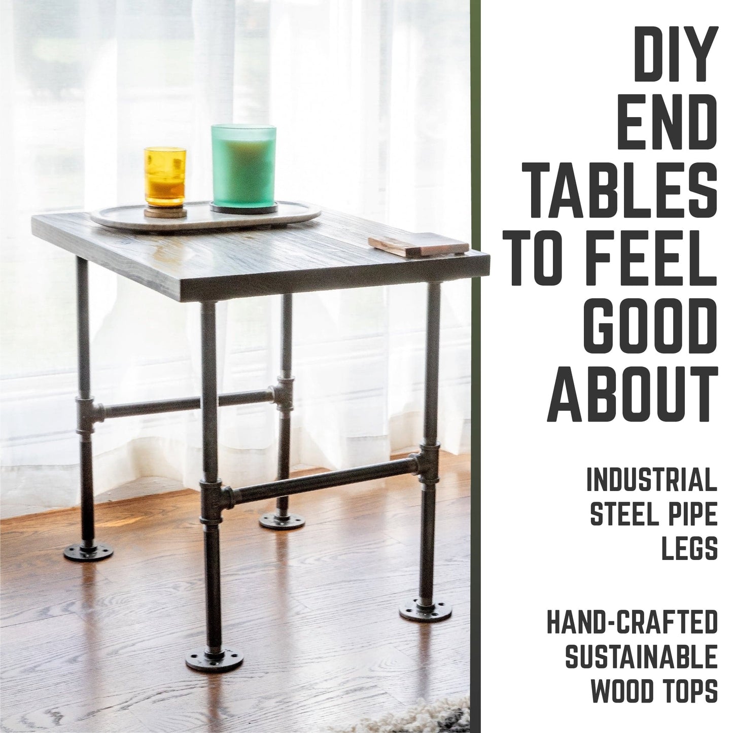 RESTORE Boulder Black Solid Wood End Table PIPE DECOR