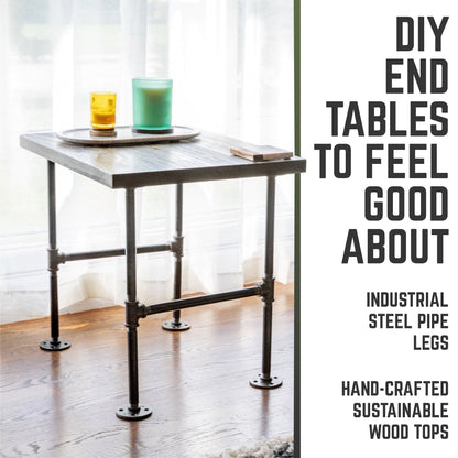 RESTORE Boulder Black Solid Wood End Table PIPE DECOR