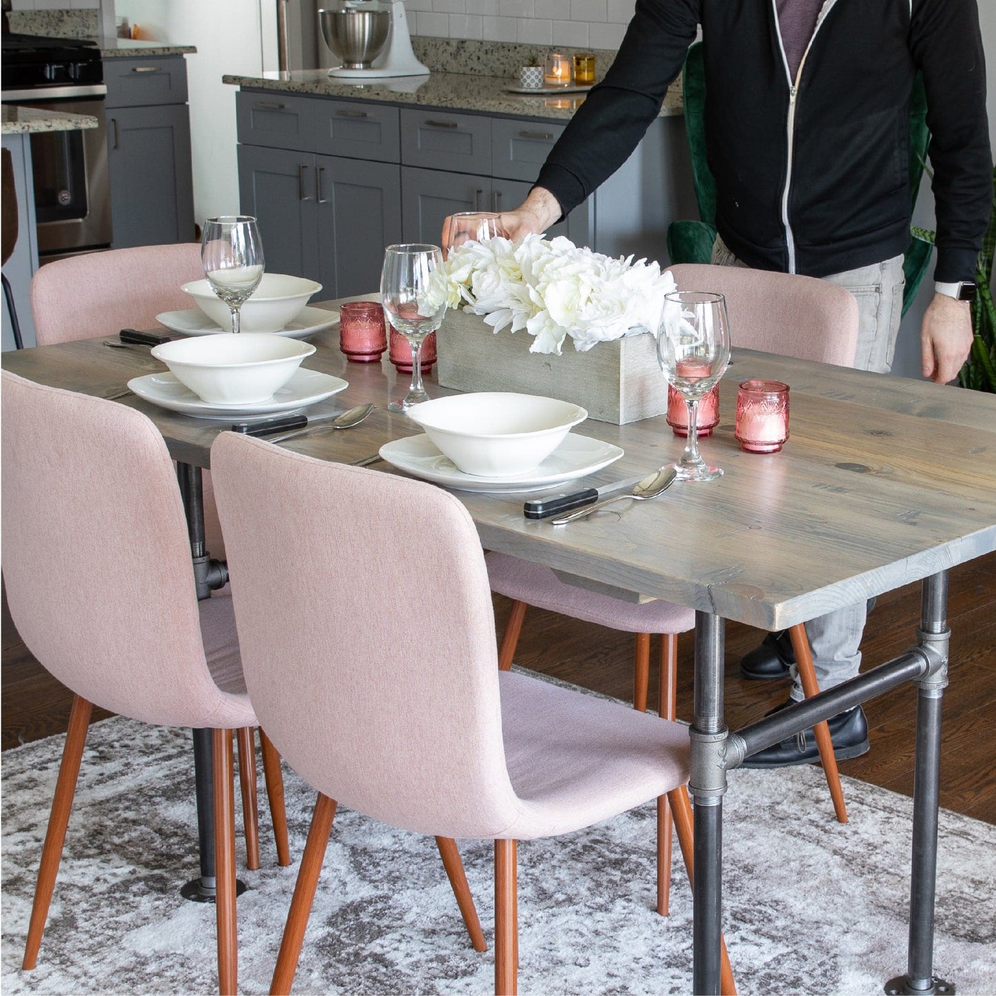 RESTORE Riverstone Grey Solid Wood Dining Table PIPE DECOR