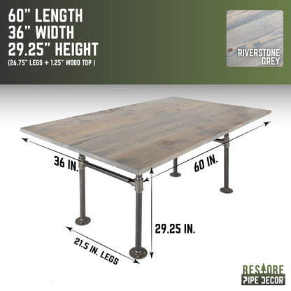 RESTORE Riverstone Grey Solid Wood Dining Table PIPE DECOR