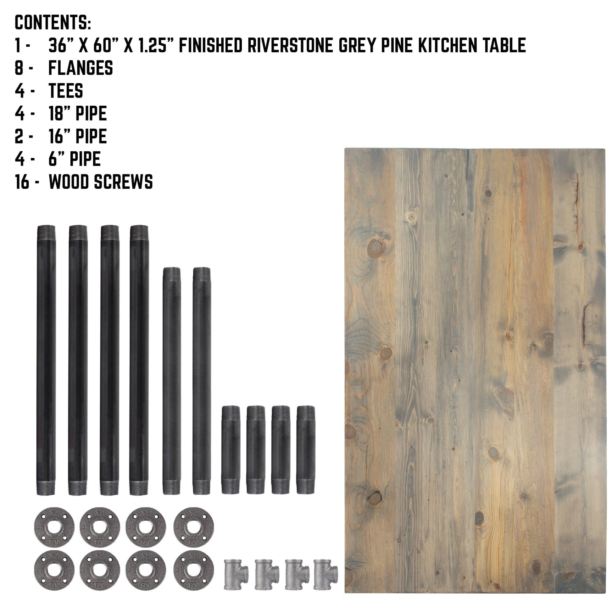 RESTORE Riverstone Grey Solid Wood Dining Table PIPE DECOR