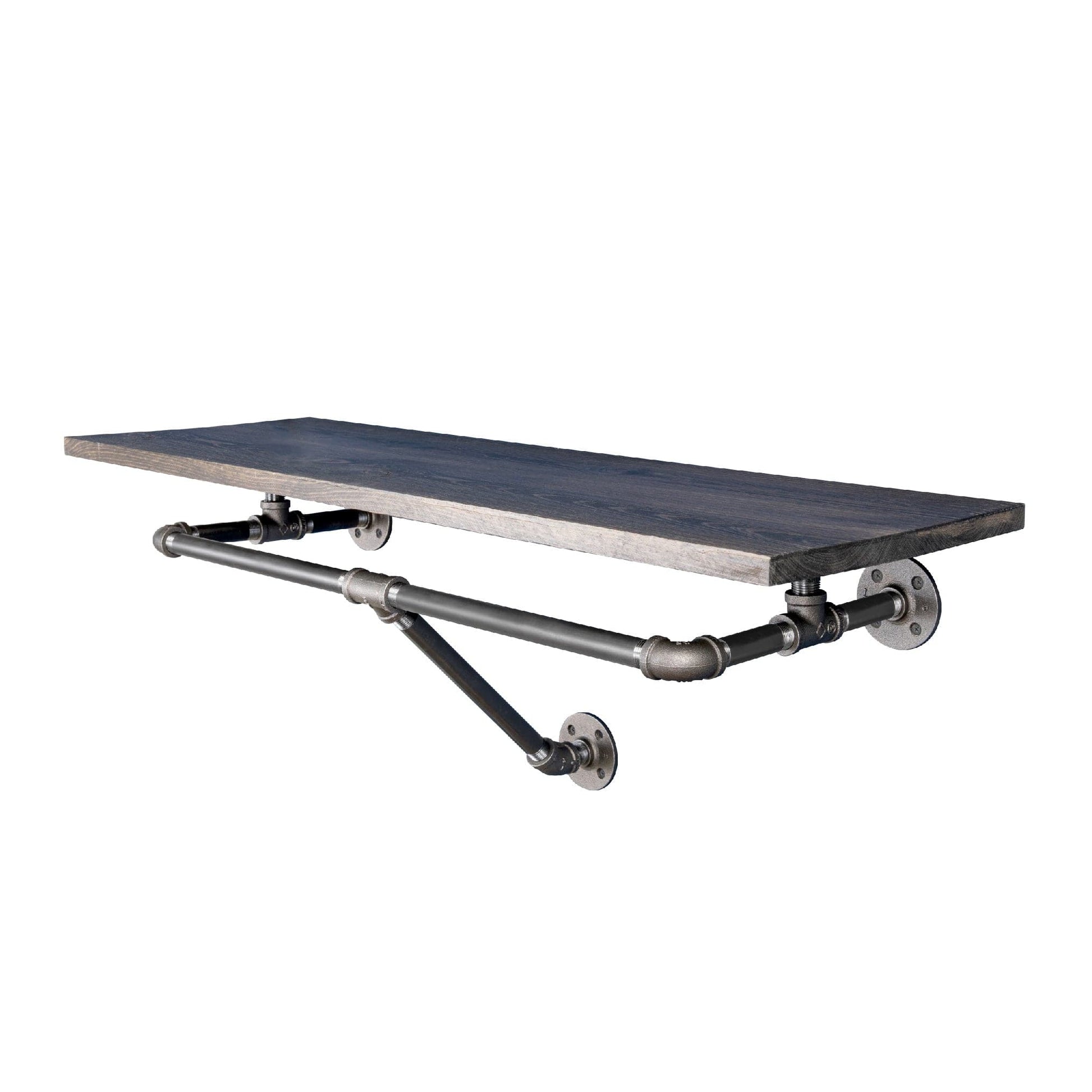 24 in. Wall Mounted Clothing Rack with Wood Shelf, Boulder Black PIPE DECOR