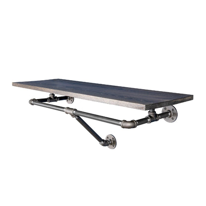 24 in. Wall Mounted Clothing Rack with Wood Shelf, Boulder Black PIPE DECOR