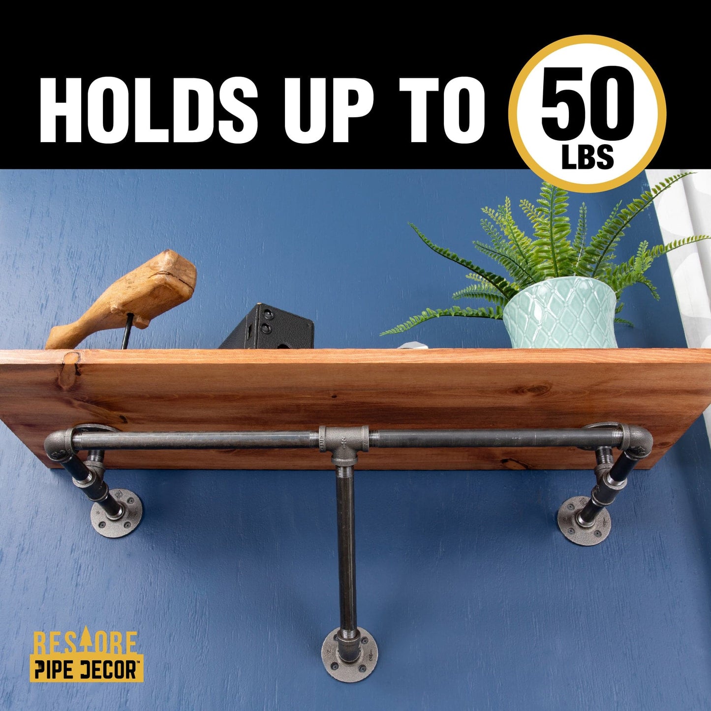 24 in. Wall Mounted Clothing Rack with Wood Shelf, Sunset Cedar PIPE DECOR