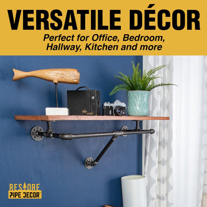 24 in. Wall Mounted Clothing Rack with Wood Shelf, Sunset Cedar PIPE DECOR