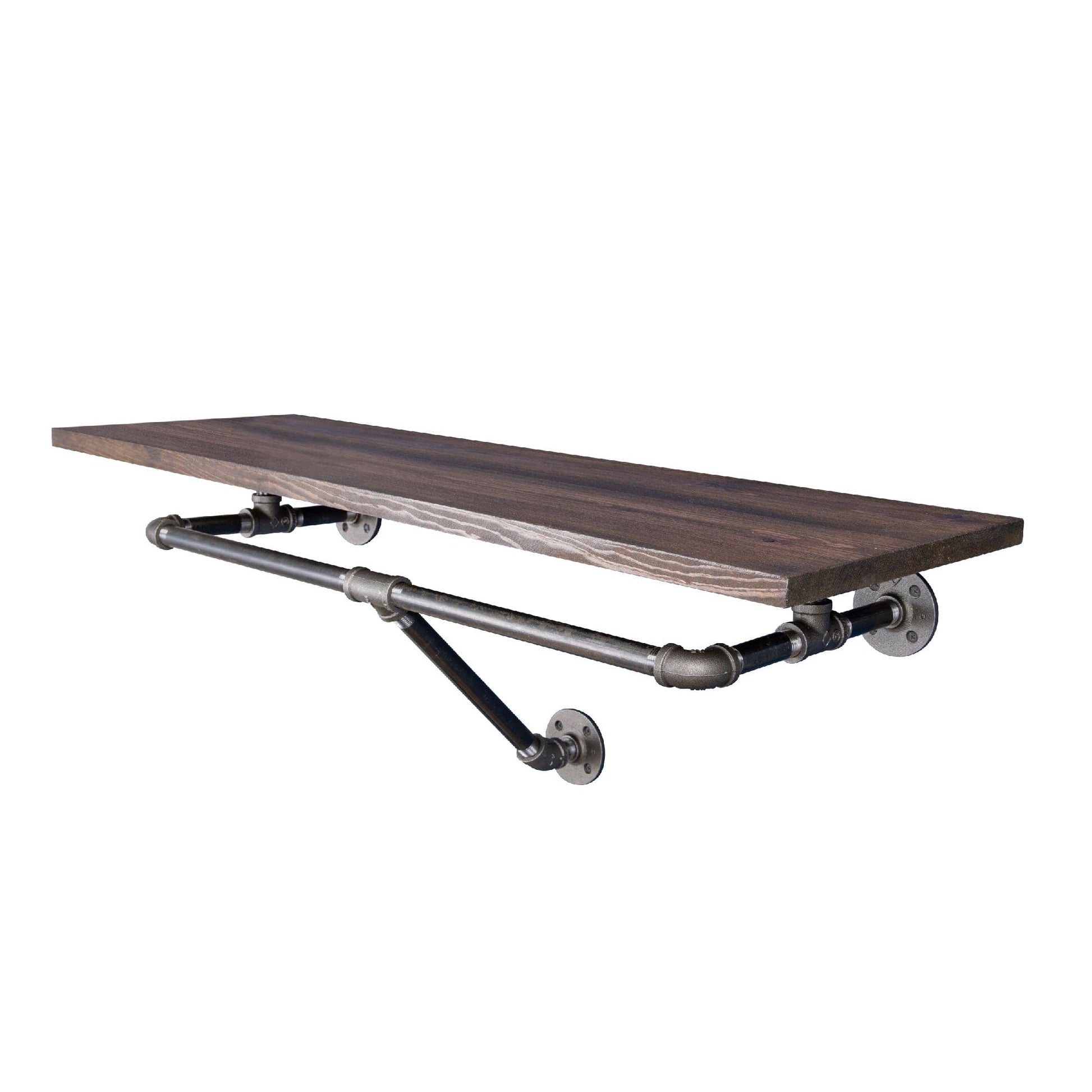 24 in. Wall Mounted Clothing Rack with Wood Shelf, Trail Brown PIPE DECOR