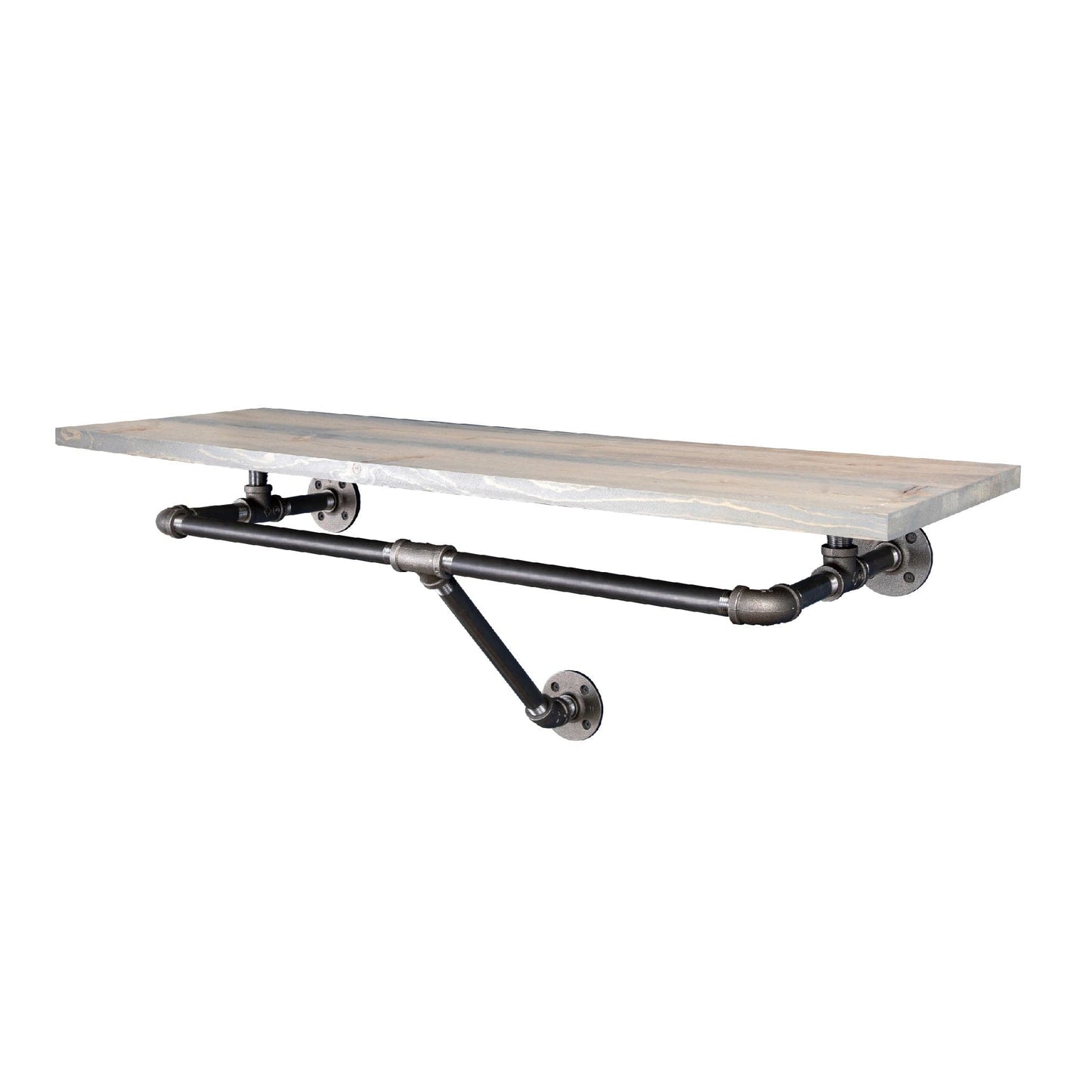 36 in. Wall Mounted Clothing Rack with Wood Shelf, Riverstone Grey PIPE DECOR
