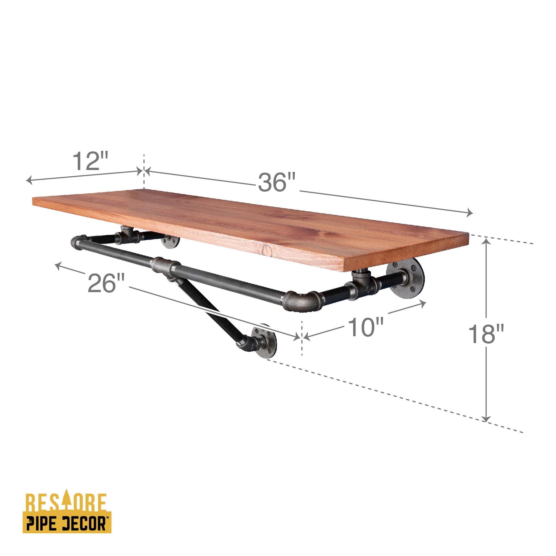 36 in. Wall Mounted Clothing Rack with Wood Shelf, Sunset Cedar PIPE DECOR