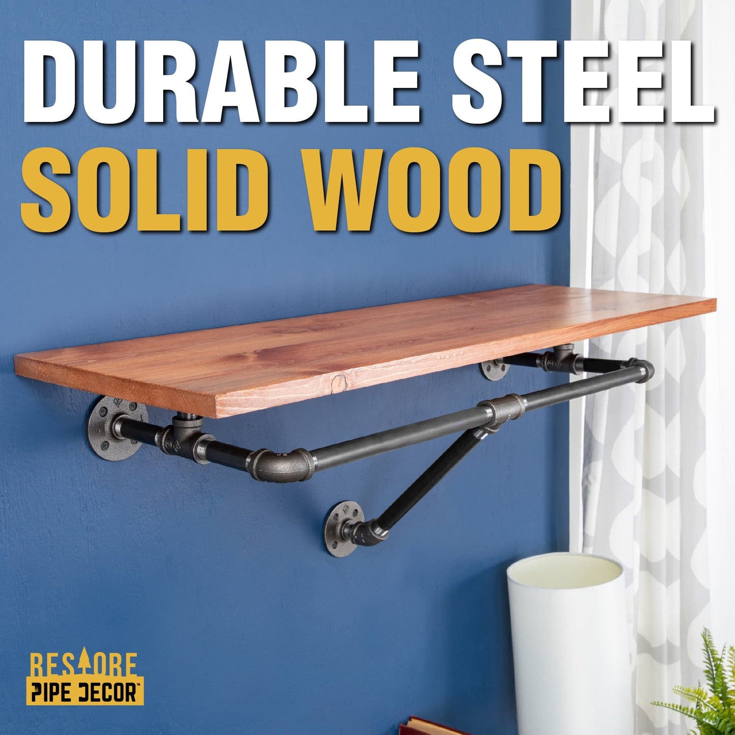 36 in. Wall Mounted Clothing Rack with Wood Shelf, Sunset Cedar PIPE DECOR
