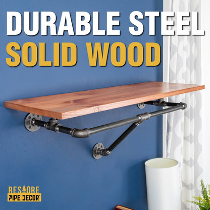 36 in. Wall Mounted Clothing Rack with Wood Shelf, Sunset Cedar PIPE DECOR