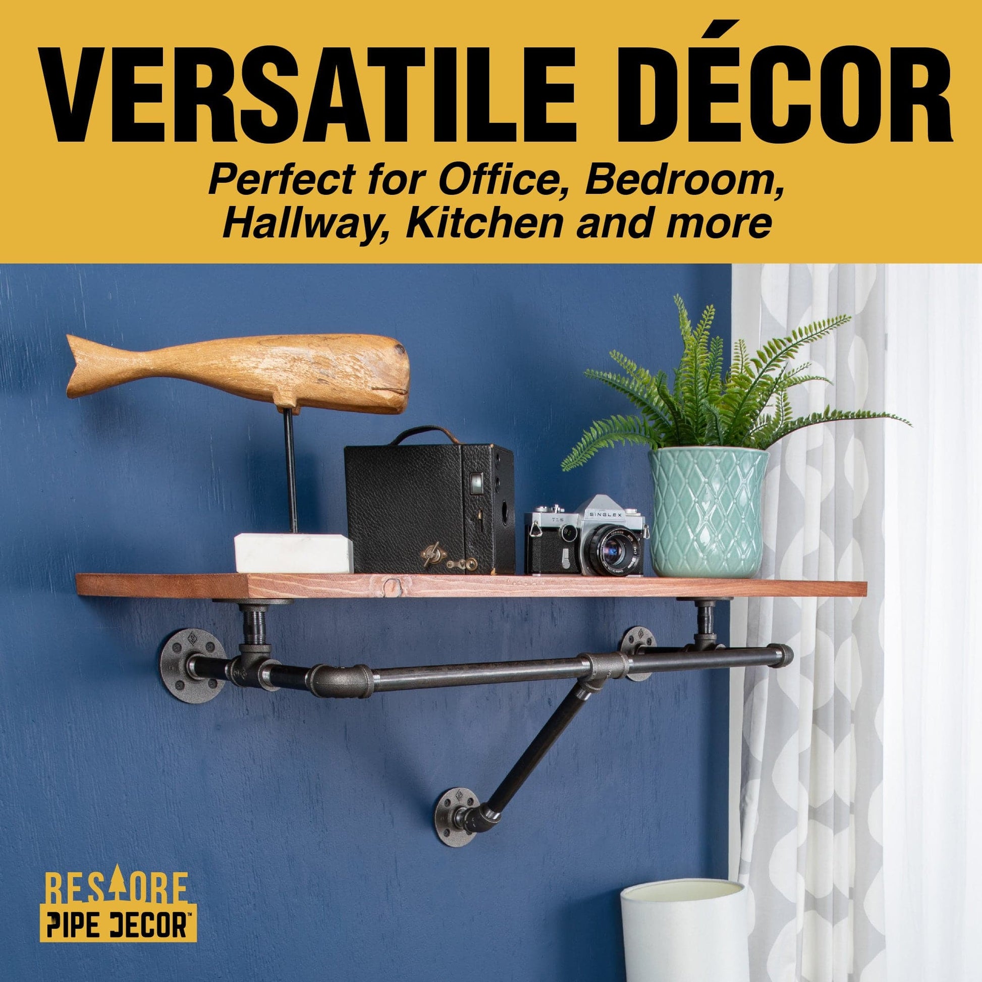 36 in. Wall Mounted Clothing Rack with Wood Shelf, Sunset Cedar PIPE DECOR