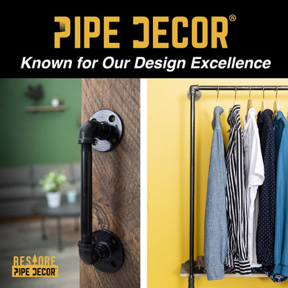 36 in. Wall Mounted Clothing Rack with Wood Shelf, Riverstone Grey PIPE DECOR