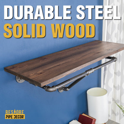 36 in. Wall Mounted Clothing Rack with Wood Shelf, Trail Brown PIPE DECOR