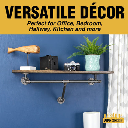 36 in. Wall Mounted Clothing Rack with Wood Shelf, Trail Brown PIPE DECOR