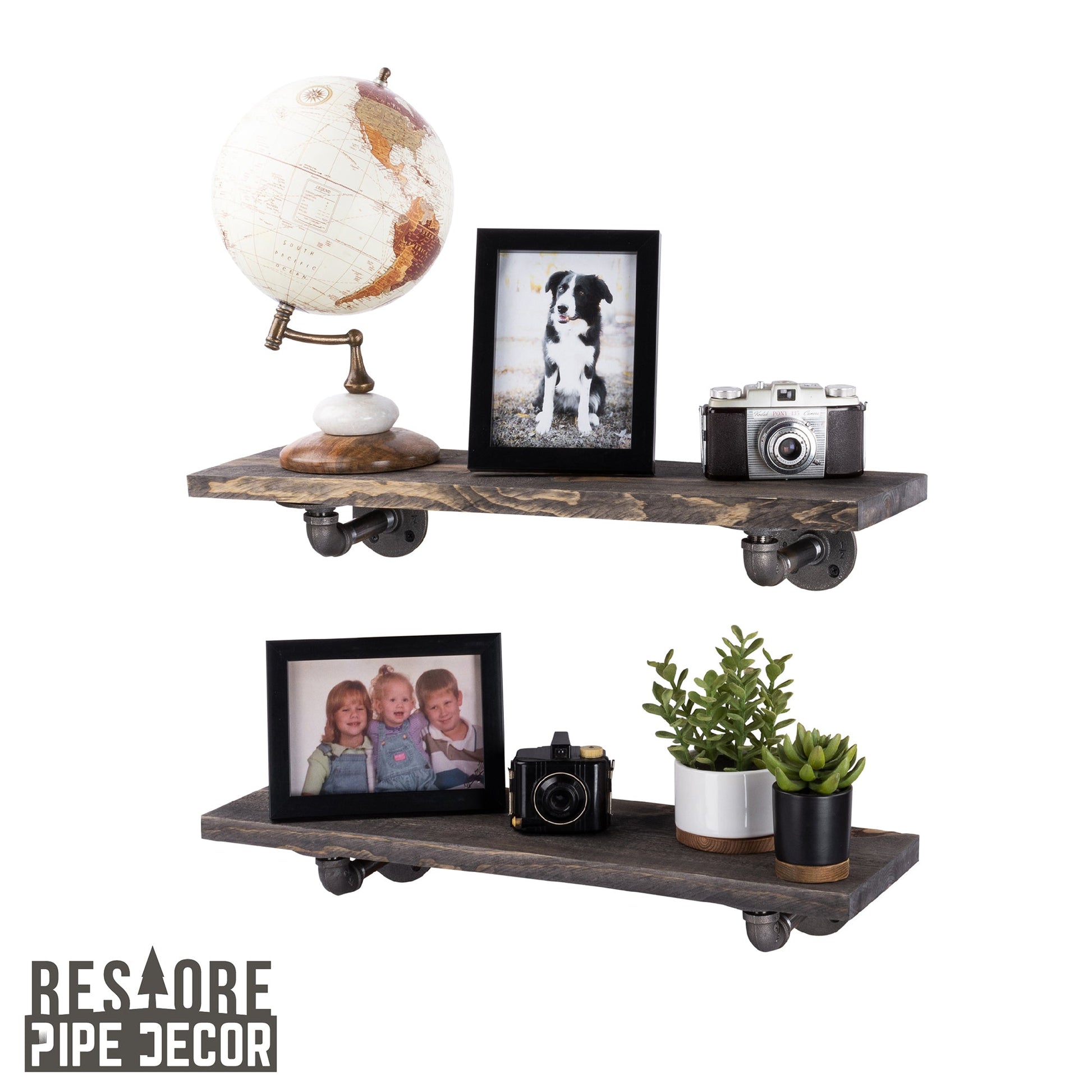 RESTORE Boulder Black 24 in. Shelves with L-Shaped Brackets PIPE DECOR