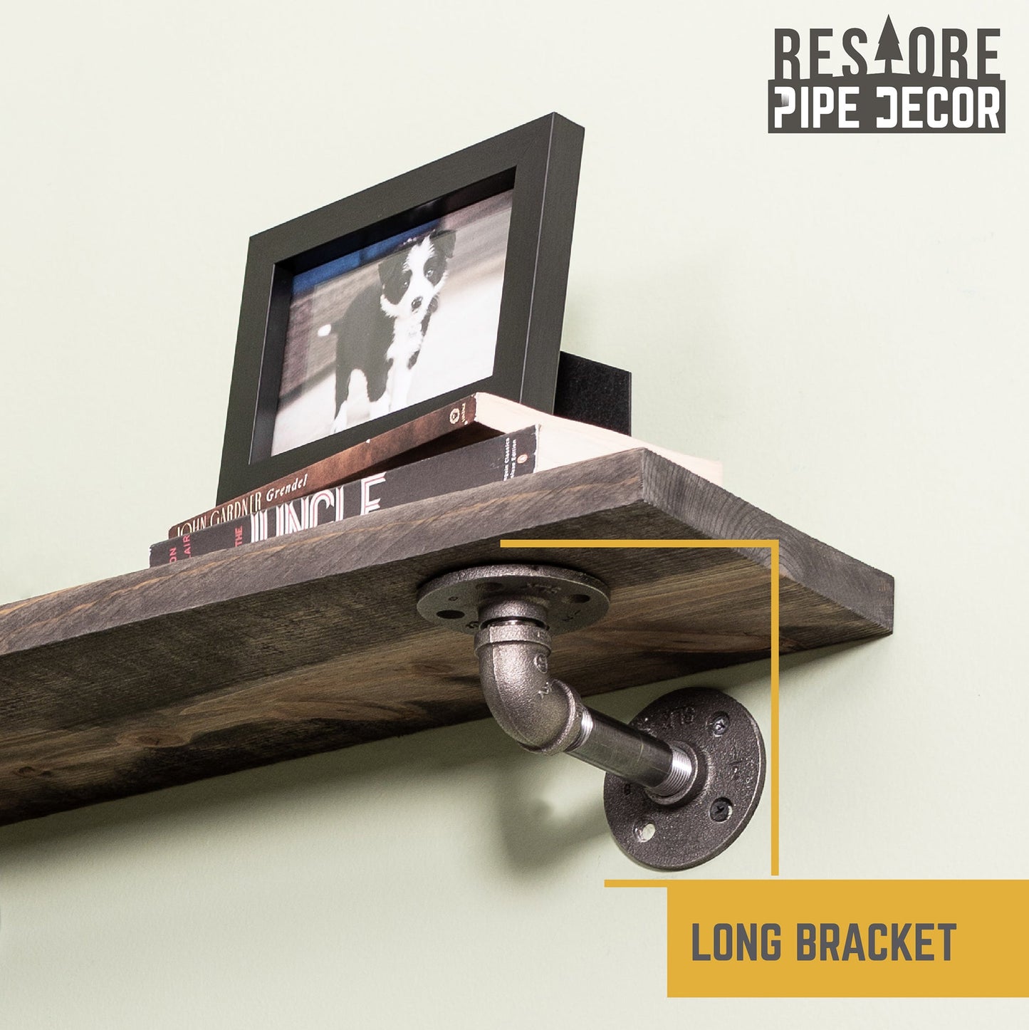 RESTORE Boulder Black 24 in. Shelves with L-Shaped Brackets PIPE DECOR