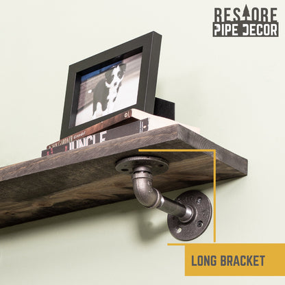 RESTORE Boulder Black 24 in. Shelves with L-Shaped Brackets PIPE DECOR