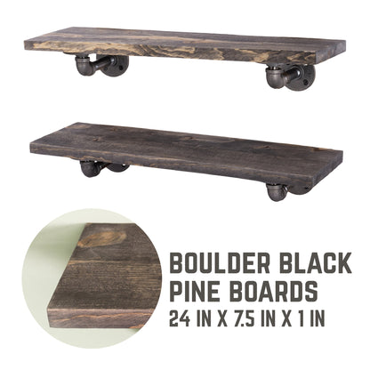 RESTORE Boulder Black 24 in. Shelves with L-Shaped Brackets PIPE DECOR