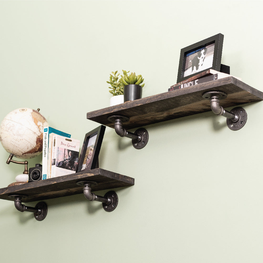 RESTORE Boulder Black 24 in. Shelves with L-Shaped Brackets PIPE DECOR